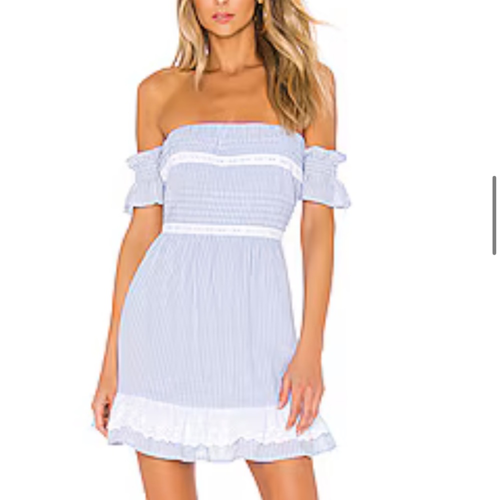 House of Harlow 1960 Strapless Blue and White Dress